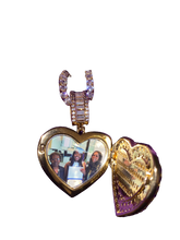 Load image into Gallery viewer, Baguette Heart Locket Photo Pendant