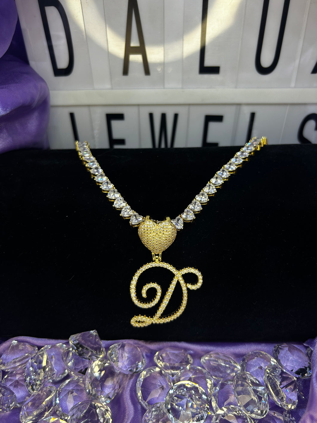 All Hearts Tennis Chain Initial Necklace