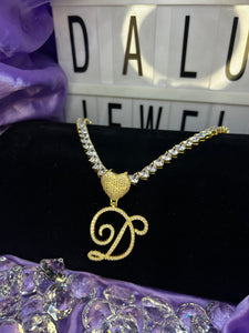 All Hearts Tennis Chain Initial Necklace